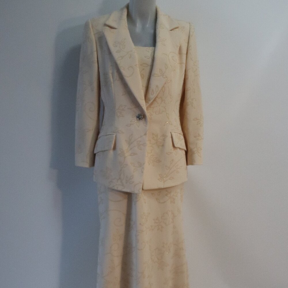 Womens Badgley Mischka Yellow Beaded Dress & Blazer Set 12